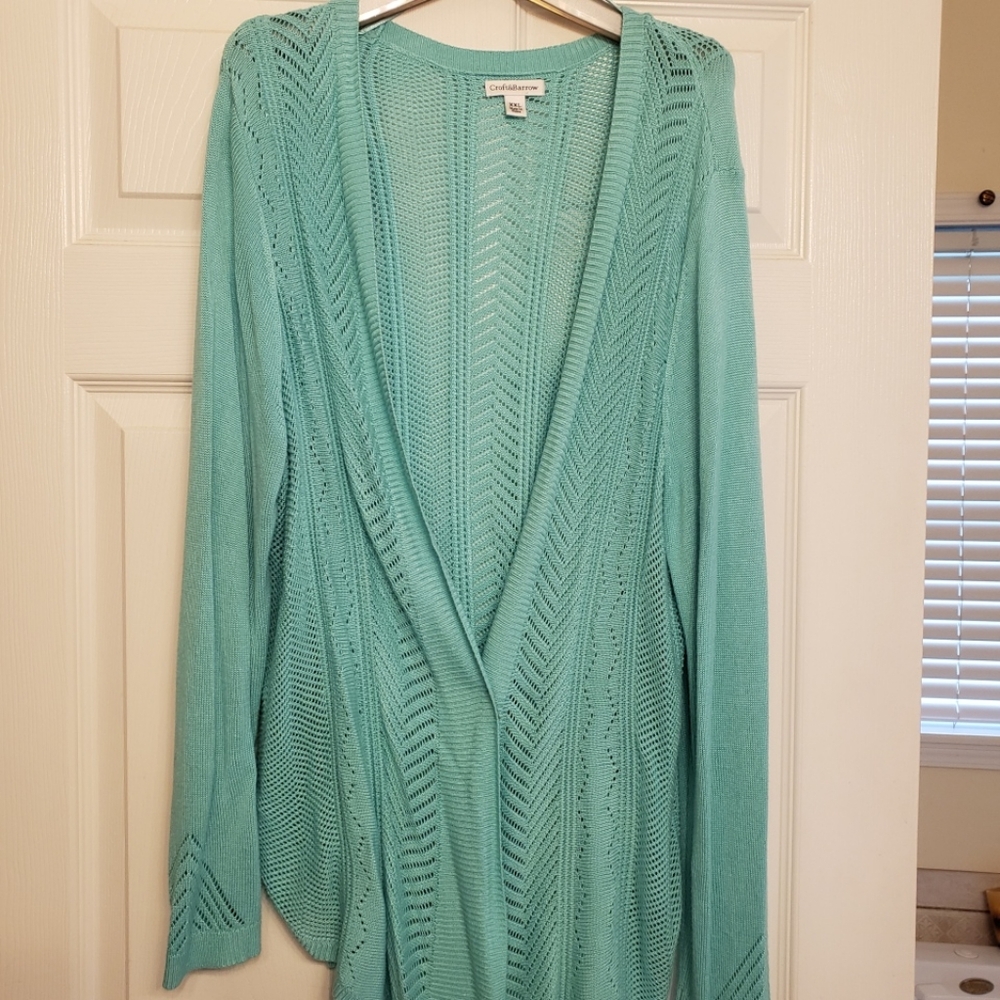 Long open weave crochet cardigan XXL mint green aqua